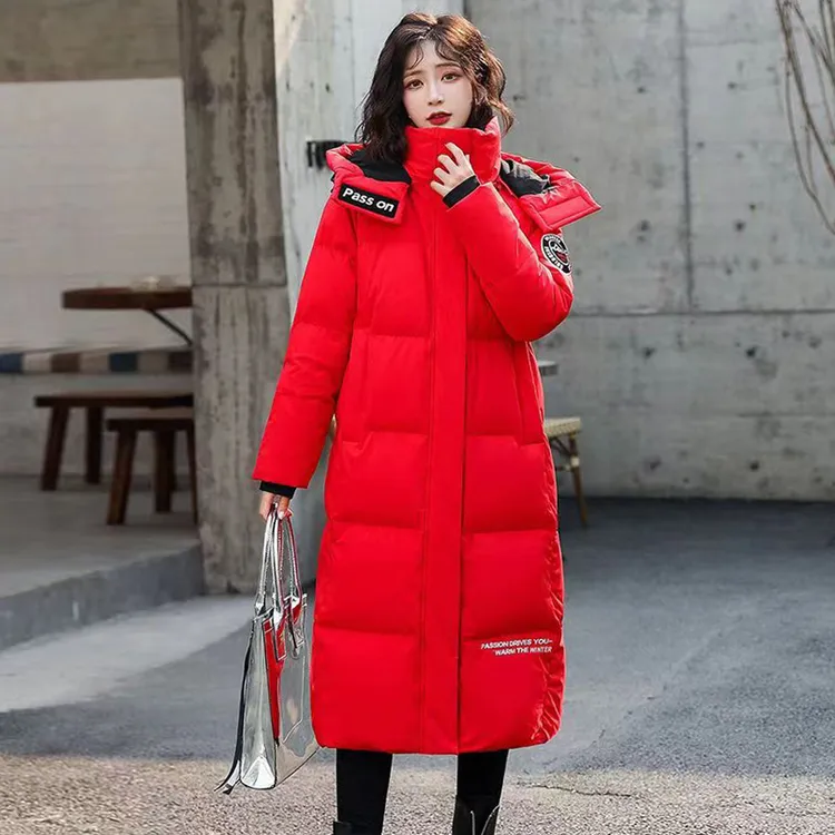 韩版中长款过膝棉服女红色本命年宽松显瘦加厚保暖时尚潮流外套