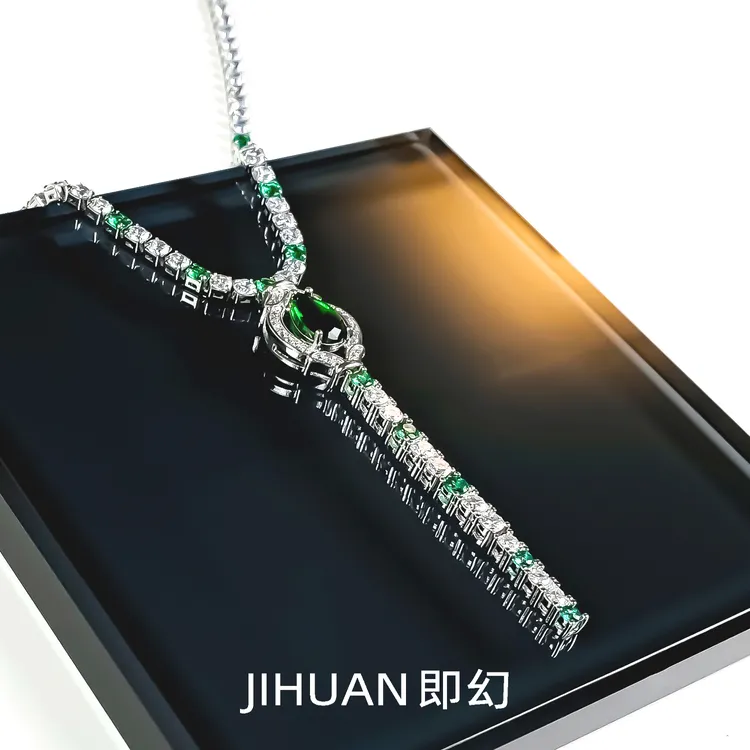 即幻 铜合金项链 ♦如意棒B 欧风时尚轻奢时尚绿色镶嵌坠链GR-7595