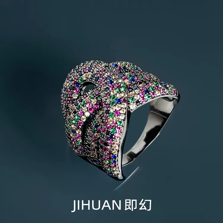 即幻 铜合金戒指 欧美时尚百搭指环 重工豪镶彩色轻奢戒指 B-7870