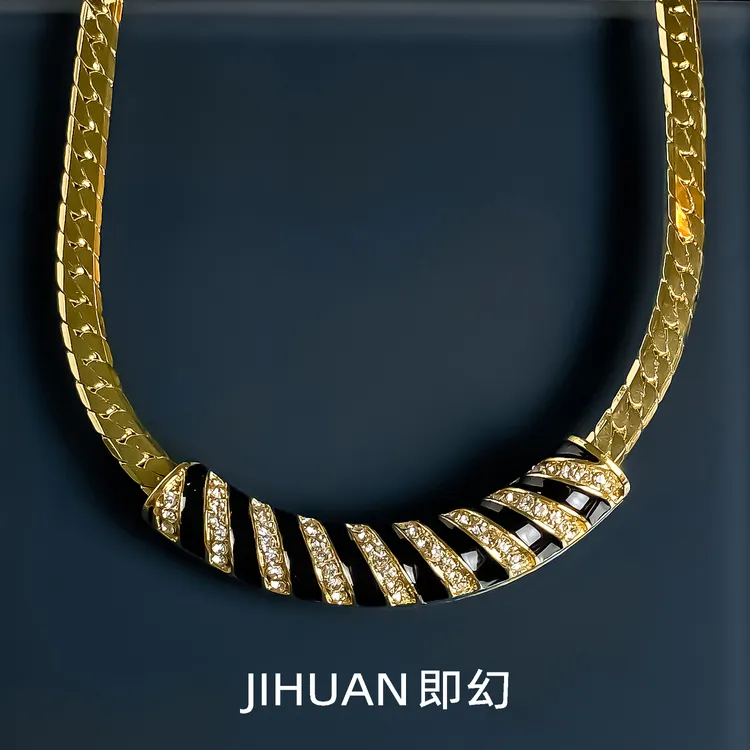 即幻 铜合金项链 ♦曼哈顿之夜C 欧美黑金色时尚镶嵌毛衣链 B-7625