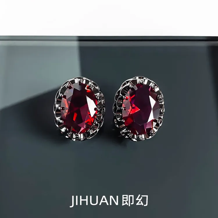 即幻 铜合金耳饰 ♦血色  欧美红色百搭轻奢气质椭圆耳钉 S-6595