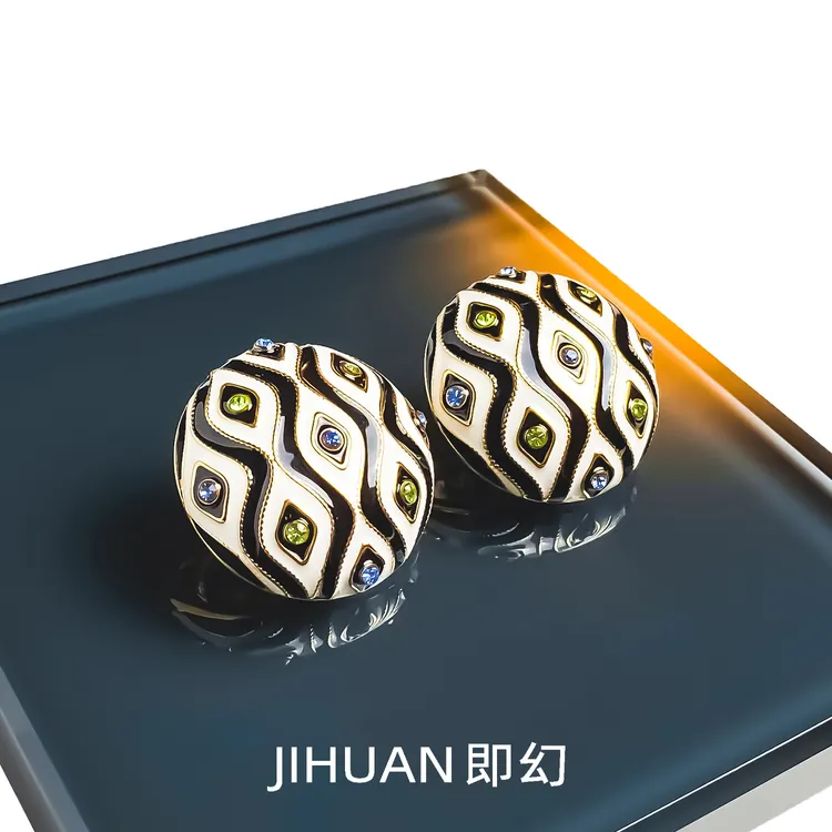 铜合金耳饰 欧美时尚高级简约小众优雅百搭黑白复古耳环 9143