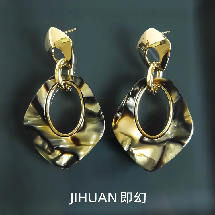 即幻 铜合金耳饰 ♦时尚风潮M2  斑彩流沙吊坠耳环 S-6376