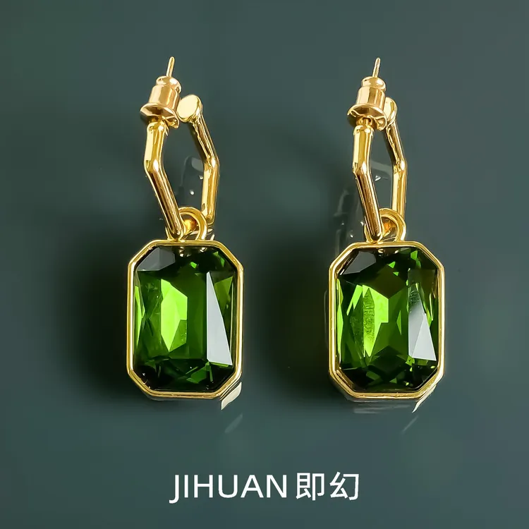 铜合金耳饰 ♦绿泉 绿色几何简约耳环 欧美小众百搭耳钉 B-7213
