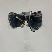 GREBUTY 5411 简约百搭黑色闪闪多层蝴蝶结弹簧夹