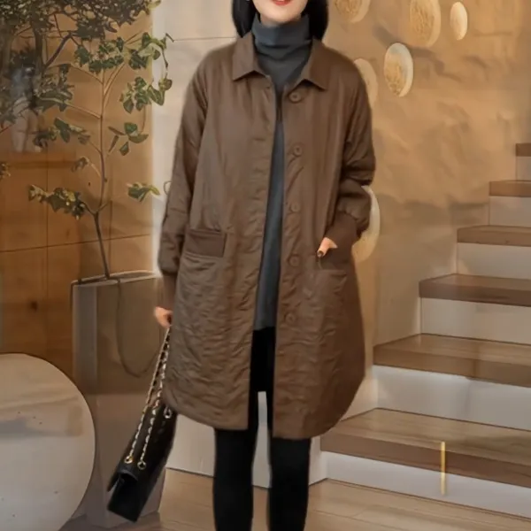 高端气质加棉风衣外套女2024秋装新款宽松大码休闲中长款纯色大衣