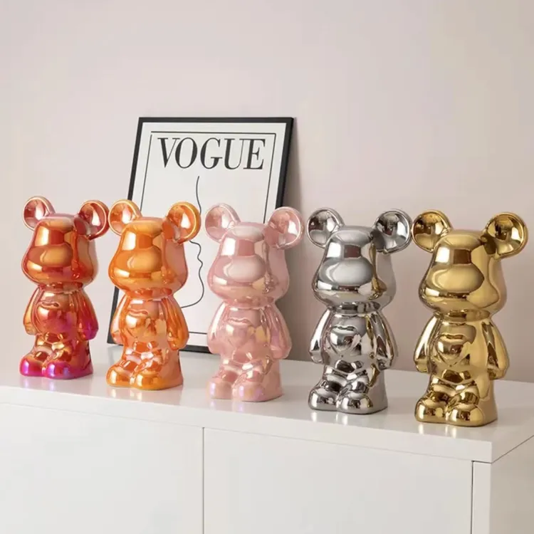 28cm爱心熊陶瓷电镀小熊客厅电视柜轻奢酒柜软装摆件装饰品摆设