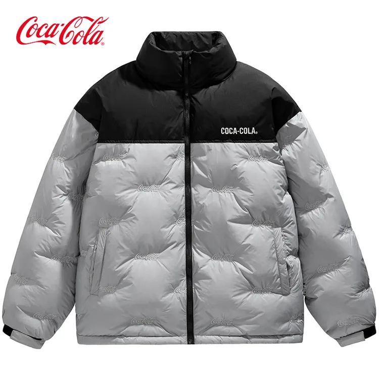 Coca-Cola可口可乐 90白鸭绒满拼接撞色冬季保暖外套立领羽绒服男