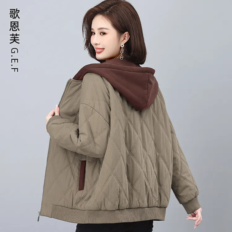 棉衣女短款2024新款休闲大码宽松中年妈妈棉服秋冬季加厚夹棉外套