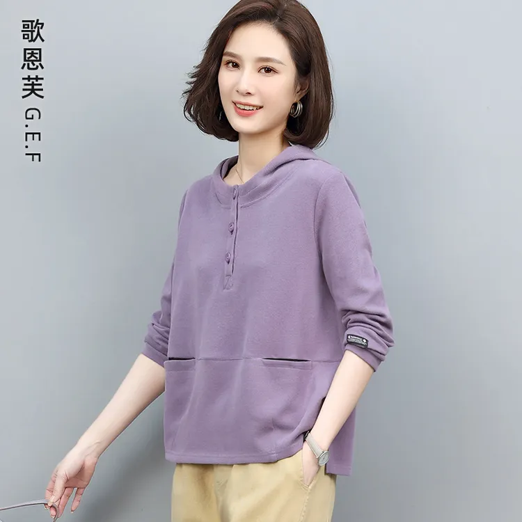 卫衣女春秋薄款小个子中年妈妈短款洋气减龄百搭休闲连帽早秋上衣