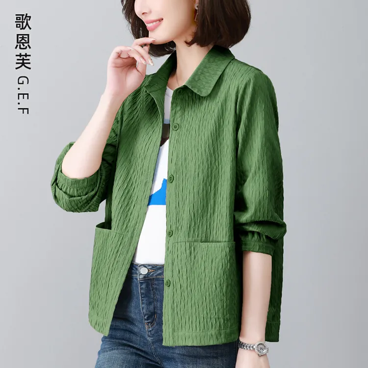 休闲薄款外套女春夏2025新款宽松百搭时尚中老年妈妈长袖上衣衬衫