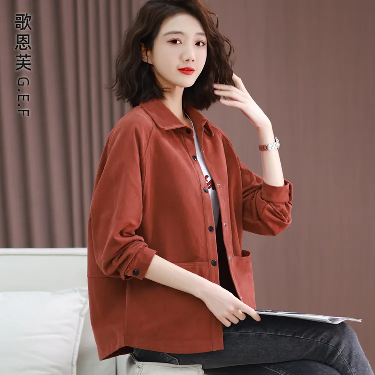 休闲外套女春秋薄款纯棉大码洋气短款小个子中年妈妈早秋夹克上衣