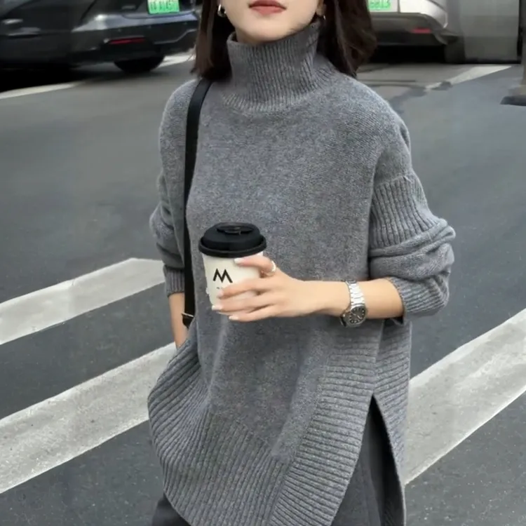 【针织毛衣】休闲时尚高领设计感针织毛衣气质慵懒风宽松上衣 X122