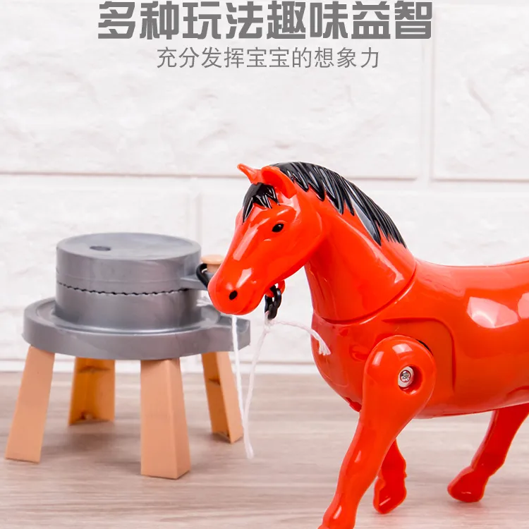 新款电动仿真塑胶小马拉车拉磨绕桩玩具趣味性行走小毛驴同款推车