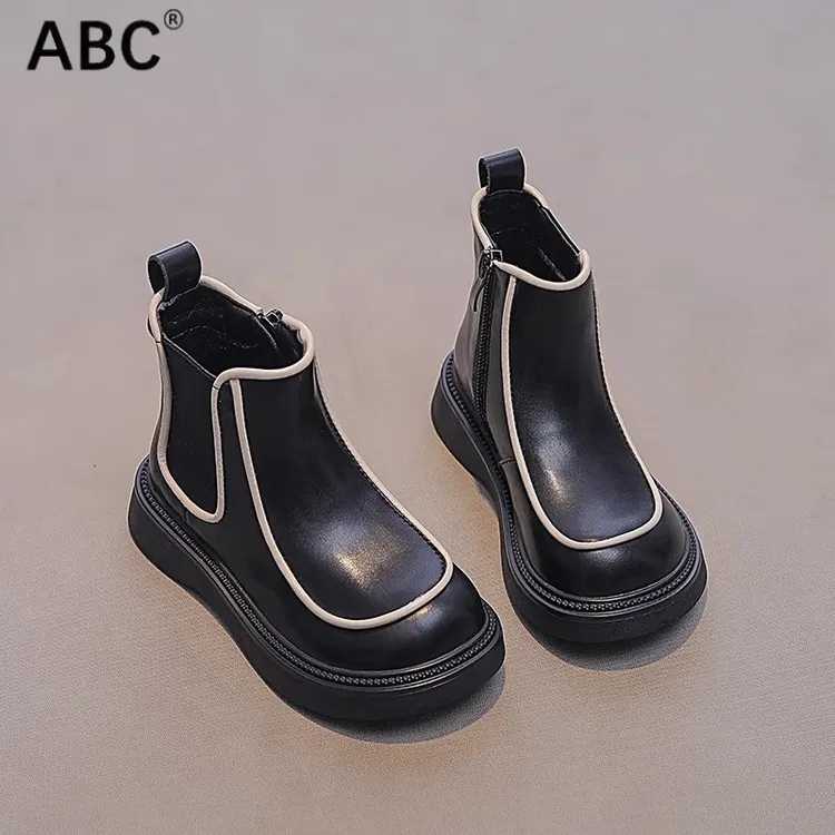ABC真皮女童靴子2024秋冬新款儿童公主短靴宝宝小女孩单靴马丁靴