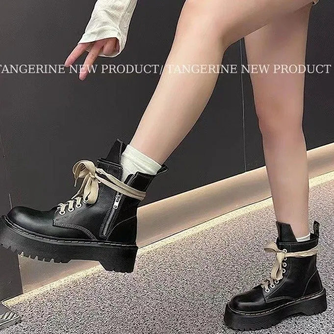 复古爆款英伦风厚底马丁靴女款2024新款夏季显瘦百搭配裙子短靴子