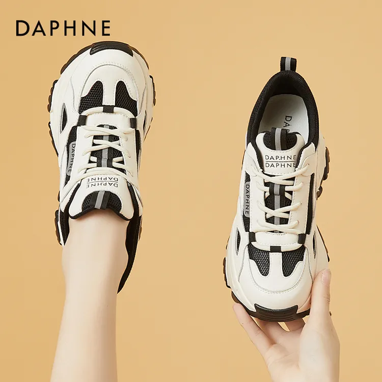 达芙妮真皮厚底老爹鞋女2025年春季新款显脚小百搭内增高运动女鞋