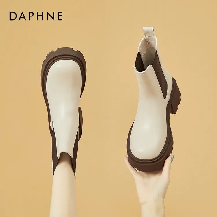 达芙妮切尔西靴女秋冬季靴子2025新款短靴小个子烟筒靴厚底瘦瘦靴