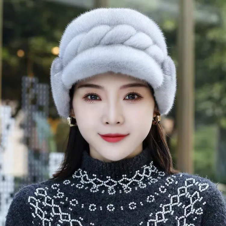 休闲貂皮皮草帽子麻花帽雷克时尚真皮保暖毛皮帽女士护耳中老年