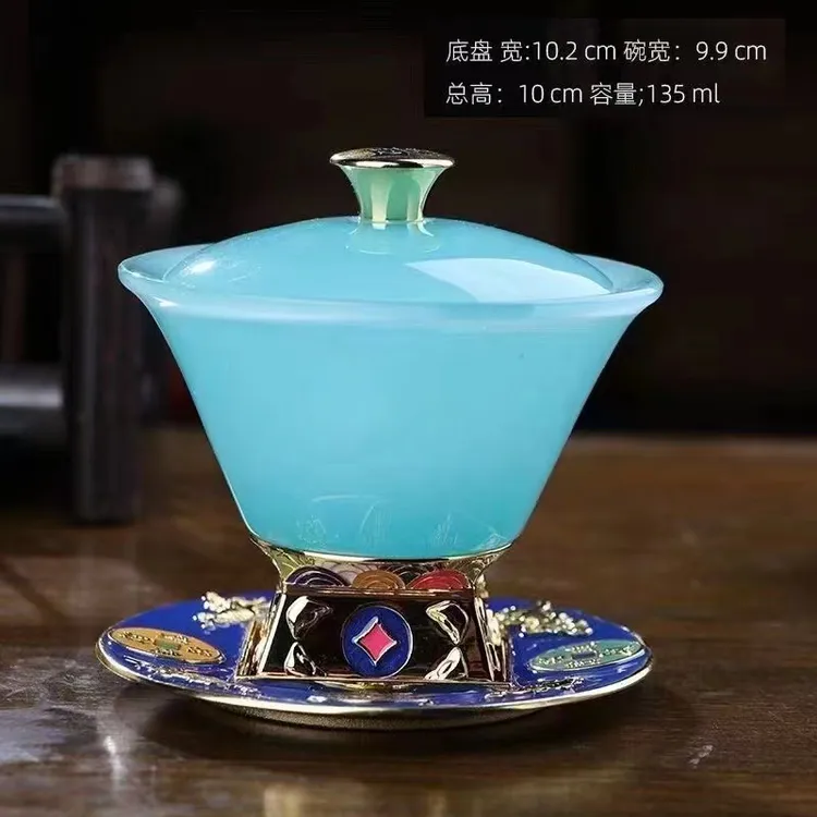 茶具茶杯三才景泰蓝珐琅彩玉瓷手工轻奢高档陶瓷中式白瓷泡大茶碗