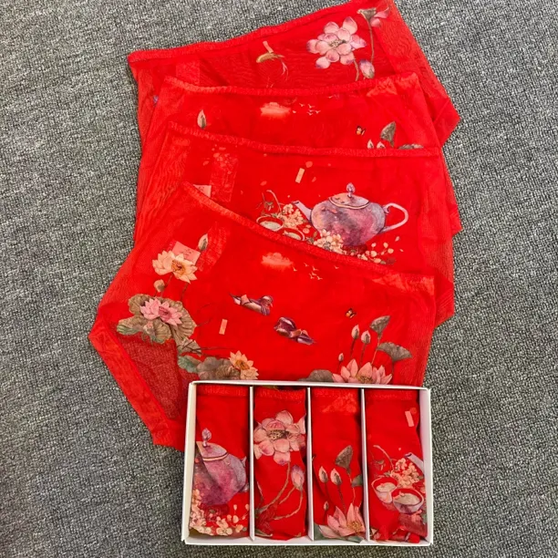 0520 本命年红色国风荷塘月色中腰国潮蕾丝女士内裤