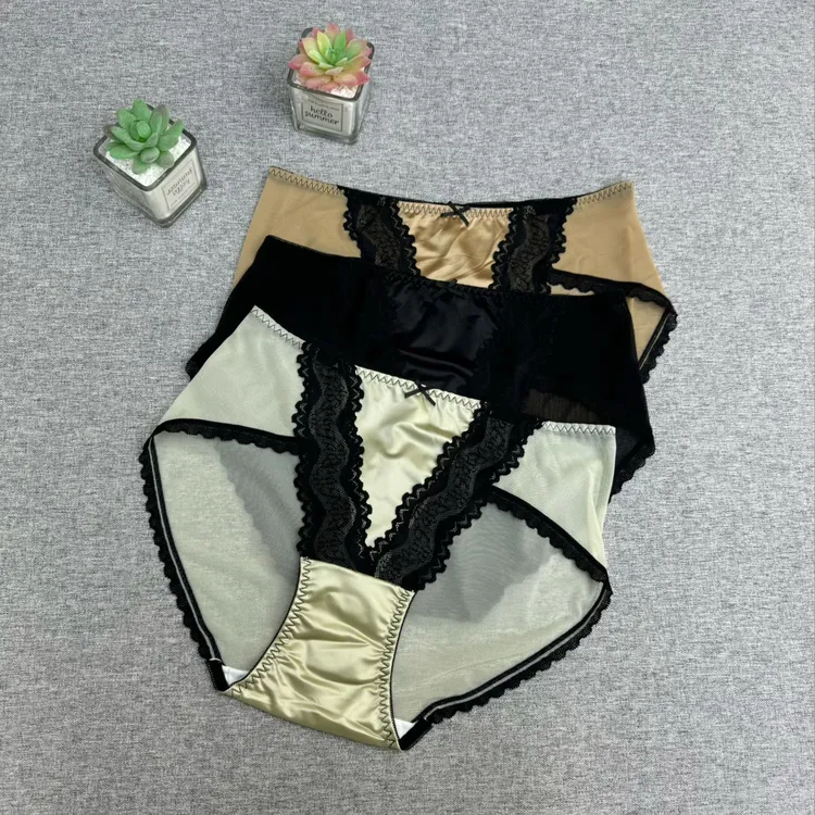 小木屋220（均码108-138斤）中腰新款撞色系华尔缎拼接蕾丝女士内裤