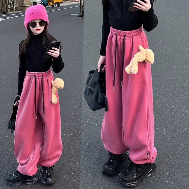 儿童加绒裤子男童女童运动裤休闲裤卫裤冬季一体绒百搭保暖长裤潮