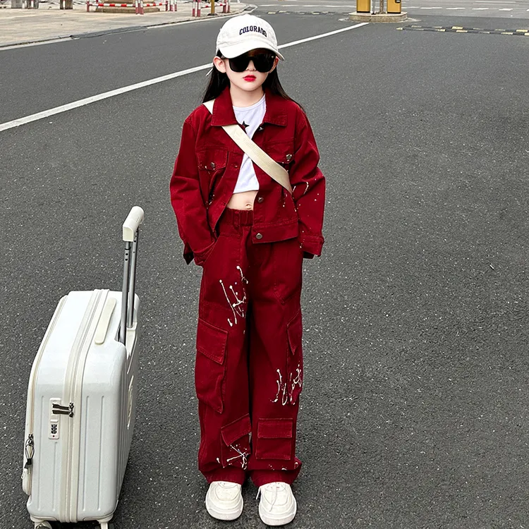 女童休闲运动两件套2024秋季新款牛仔外套宽松裤子洋气时髦套装潮