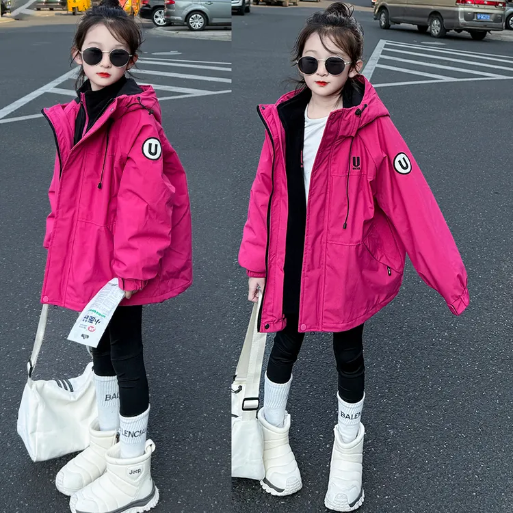 女童秋冬装户外三合一冲锋衣春秋新款夹棉加厚外套儿童可拆卸风衣