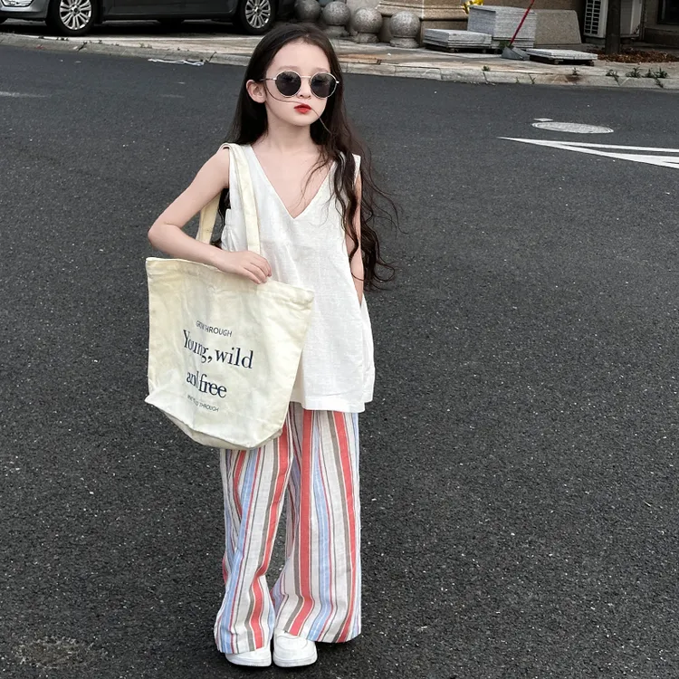 女童山本裤套装夏季2025新款大童女孩洋气夏装儿童夏装薄款阔腿裤