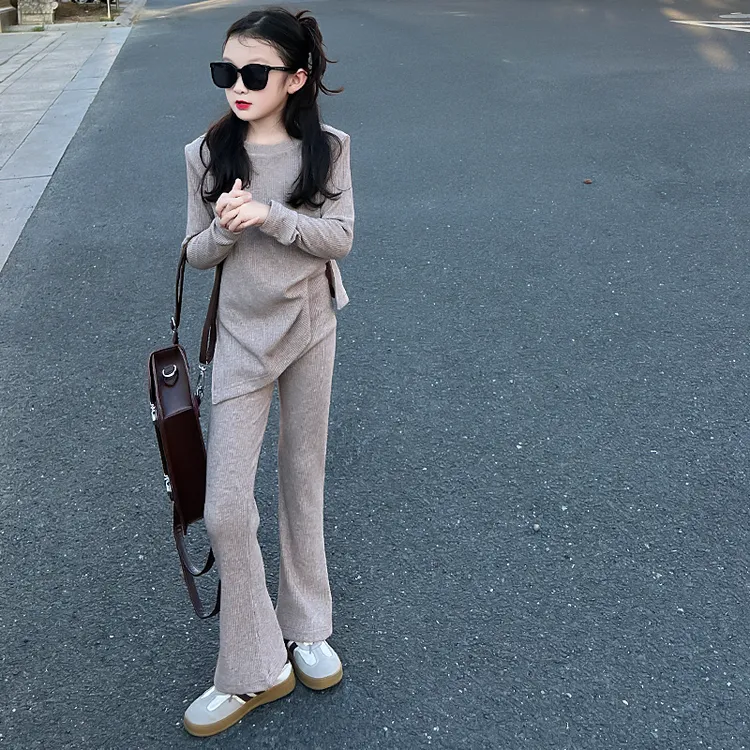 女童纯色套装2025春季新款卫衣裤子两件套时髦洋气中大童女孩春装