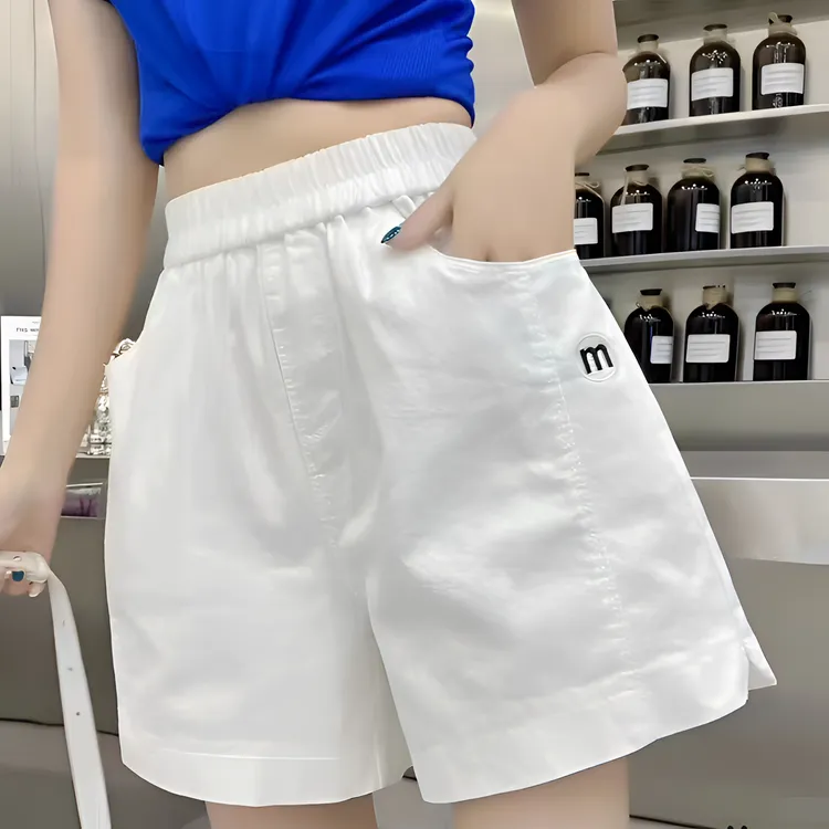 韩版时尚高腰短裤女2025夏季新款百搭松紧腰女装显瘦a字阔腿短裤