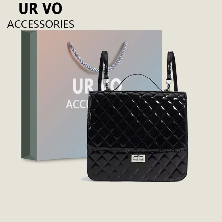 UR女包休闲正品加纳序章双肩包女2023小众设计手提菱格背包手提包