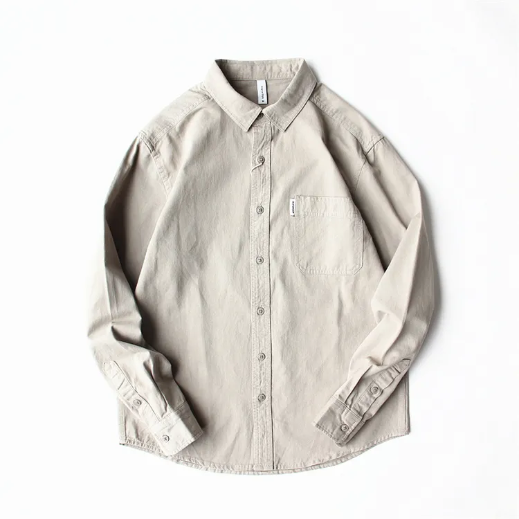 春秋男士纯棉水洗长袖衬衫简约男休闲百搭工装纯色韩版复古日系