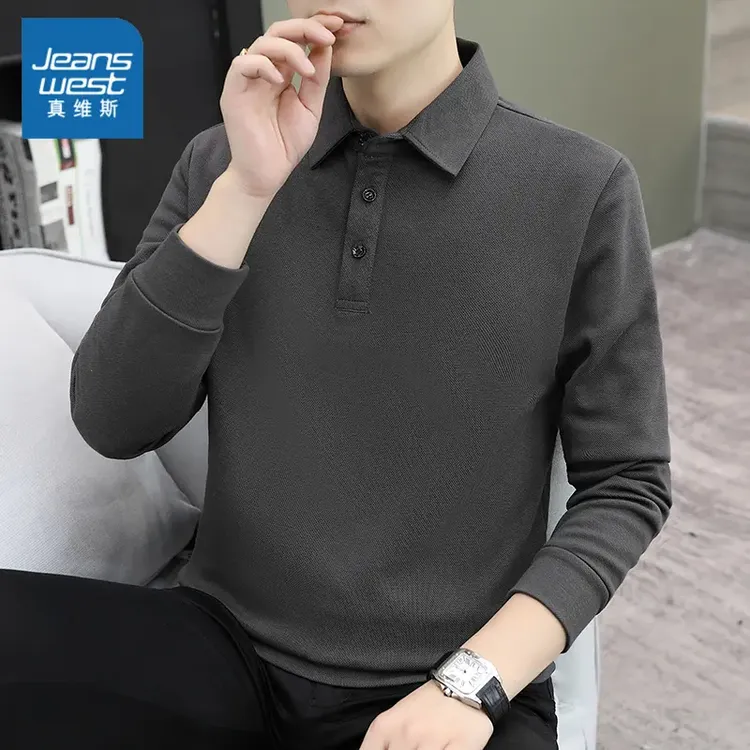 真维斯初秋季2025新款高级长袖polo衫男带领T恤打底商务休闲上衣