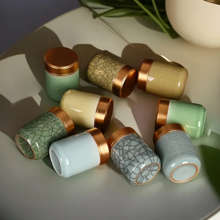 流转千年青瓷茶叶罐精致圆柱形茶叶包装罐陶瓷便携旅行小茶罐茶仓