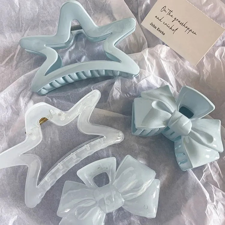 法式甜心海盐蓝星星抓夹后脑勺盘发鲨鱼夹2024春夏新款清新发饰