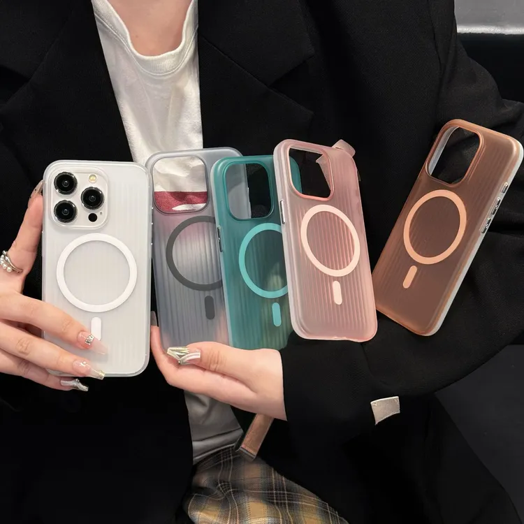 适用苹果16彩色磁吸手机壳瓦楞纹防滑条1514磨砂手感双色保护套