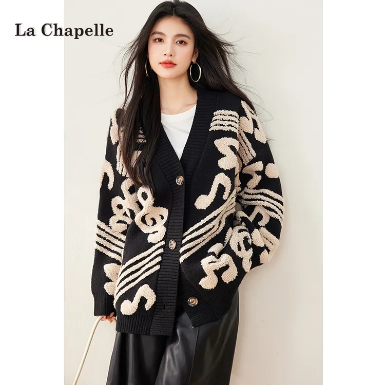 拉夏贝尔长袖气质加厚针织衫女毛衣秋冬季宽松慵懒风外穿开衫上衣