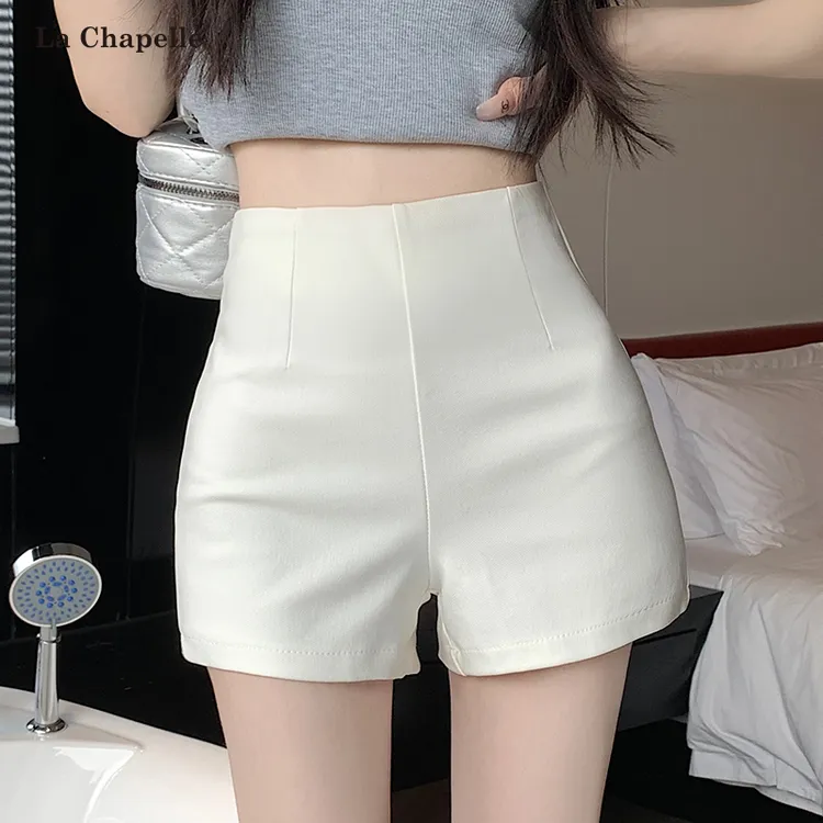 拉夏贝尔西装短裤女2025夏季新款外穿高腰修身小个子黑色打底热裤