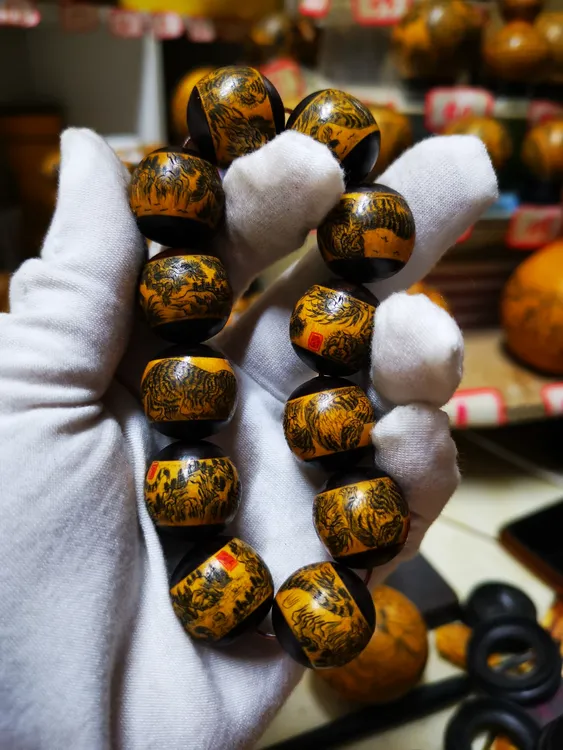 雅青阁葫芦手工针刺微雕墨刻手串葫芦老虎图大师名家刻精品葫芦