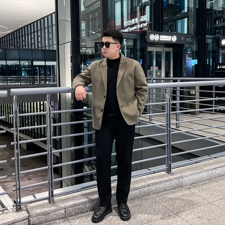 【三件套】秋冬款纯色毛呢休闲西装男轻熟风大码针织衫直筒西裤F850