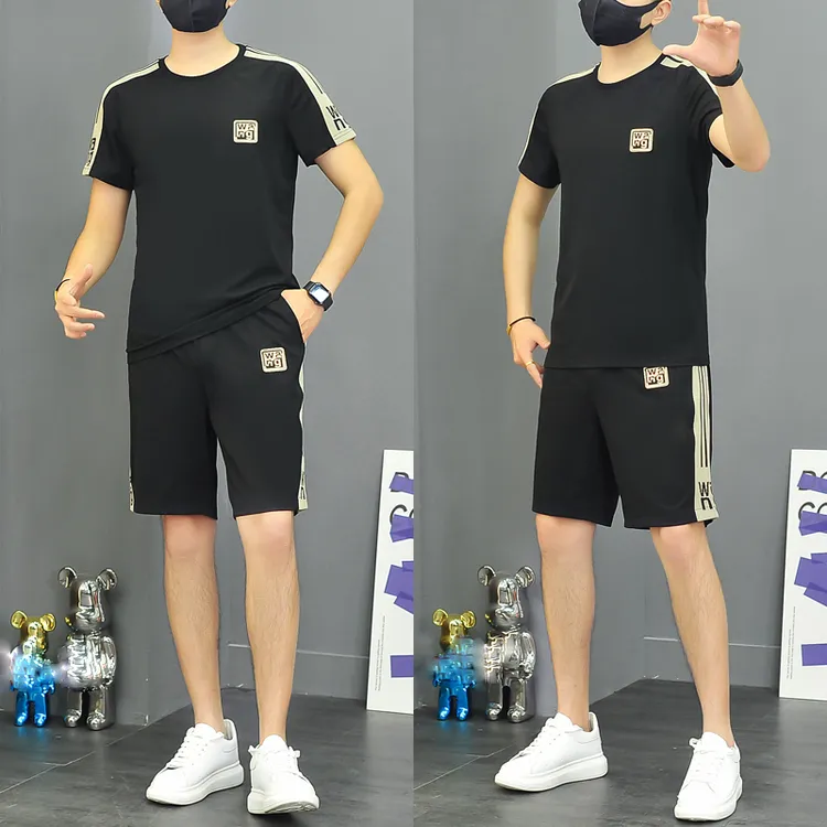 男士夏季薄款圆领速干t恤时尚透气休闲运动套装潮流百搭两件套