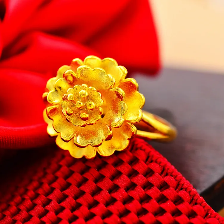 铜合金戒指 正品北欧金黄金色玫瑰花戒指手饰调节新娘礼物不掉色