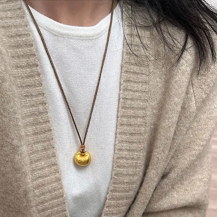 铜布艺项链 新中式金色小胖福项链女款复古轻奢高级感秋冬毛衣链