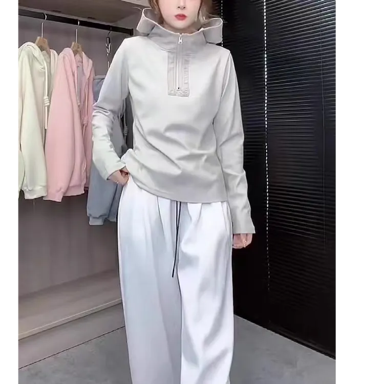 HM~【主播自留款】百搭拼色双面绒针织衫3069#