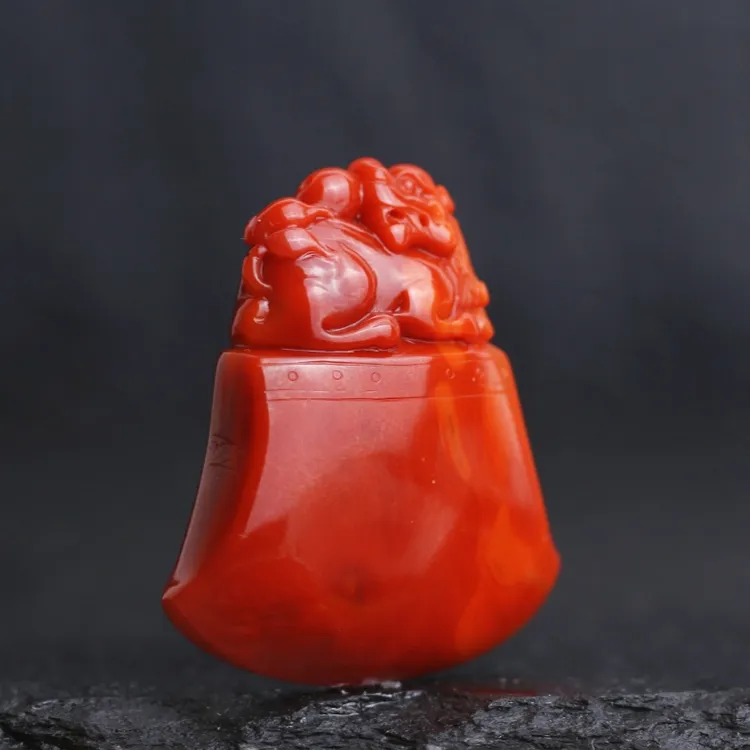 天然南红吊坠雕刻件挂坠精工雕刻毛衣链府上有财柿子红仿古雕刻
