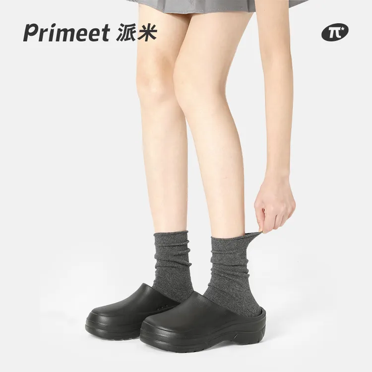 Primeet派米灰色袜子女堆堆袜秋冬中筒袜黑白色配小皮鞋无骨棉袜
