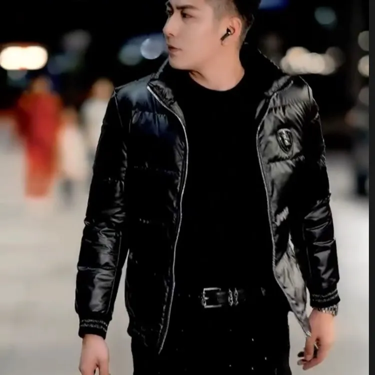 男士冬季新款字母暗纹时尚轻奢潮流保暖外套修身