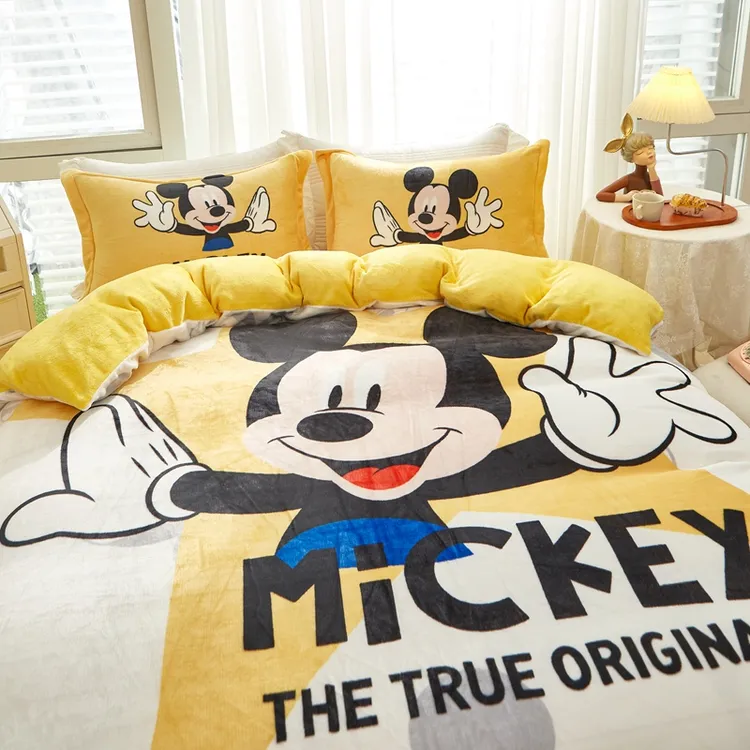 迪士尼牛奶绒床上四件套双面加厚绒被套珊瑚法兰绒床单三件套床品